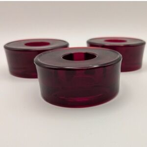 Crate and Barrel Ruby Red Glass Taper Candle Holders Set of 3 Round Minimalist